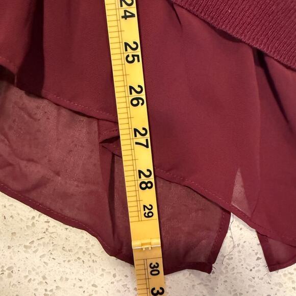 Torrid Burgundy V-Neck Long Sleeve Top Chiffon Hem Women 0 Large Fall Winter - Picture 9 of 9